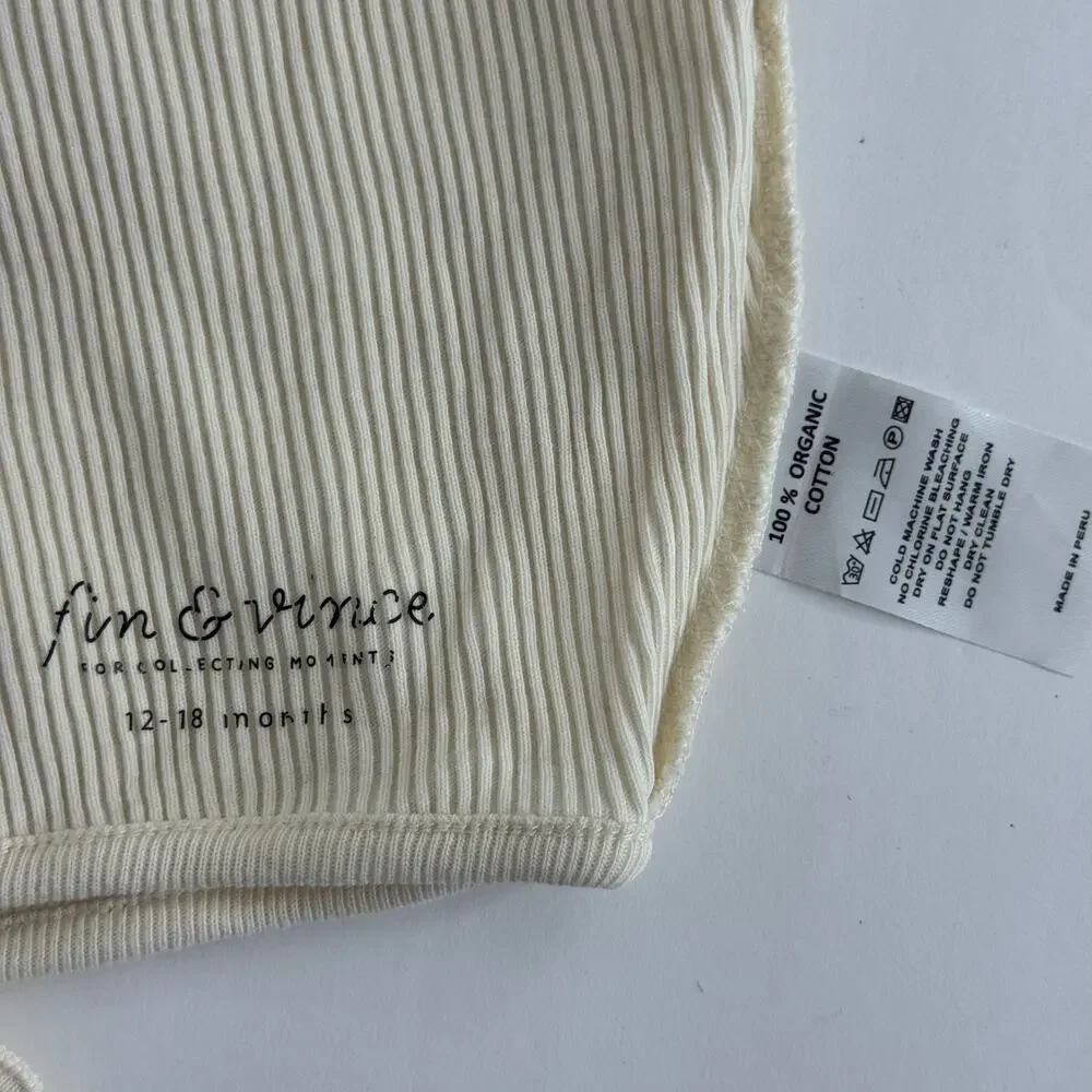 Fin & Vince Ribbed Bonnet Size 12-18 Months White Cream 100% Organic Cotton